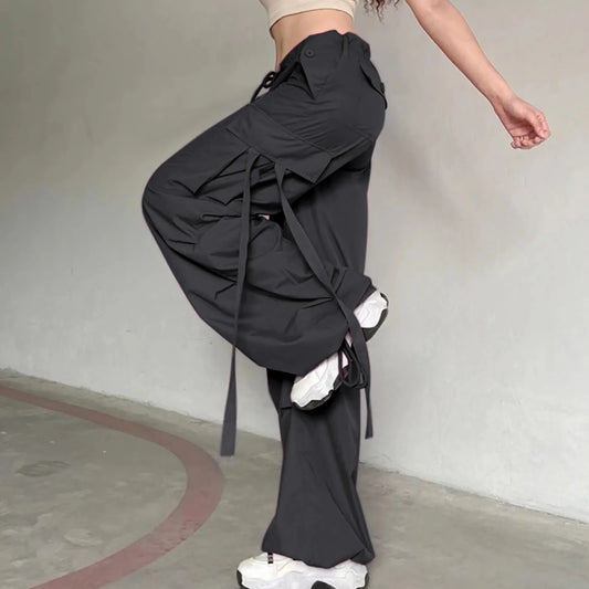 Pants Women's Sweatpants Drawstring Ribbon Low Rise 2000S Hip Hop Streetwear Clothes Baggy Parachute Pants