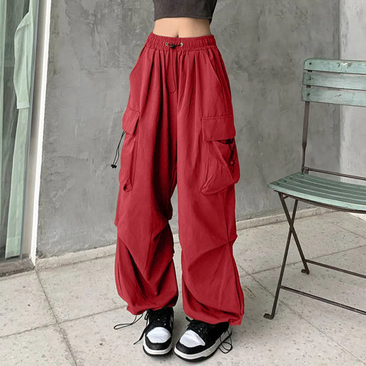 Cargo Pants Multi Pocket Drawstring Casual Baggy Trousers Loose Fit Stretchy Joggers Pants for Women